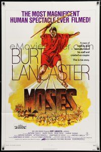3k569 MOSES 1sh '74 religious Burt Lancaster, a man of wisdom & strength crushed an empire!