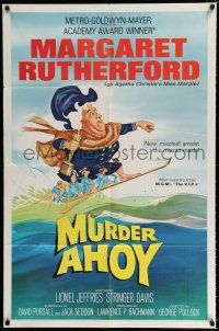 3k573 MURDER AHOY 1sh '64 art of Margaret Rutherford as Agatha Christie's Miss Marple by Tom Jung!