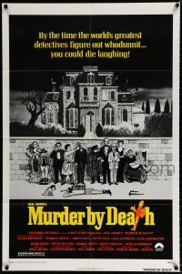 3k574 MURDER BY DEATH 1sh '76 great Charles Addams art of cast by dead body & spooky house!