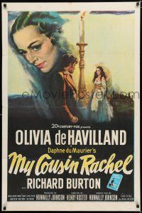 3k578 MY COUSIN RACHEL 1sh '53 art of pretty Olivia de Havilland & Richard Burton!