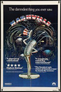 3k589 NASHVILLE 1sh '75 Robert Altman, cool patriotic sexy microphone artwork!