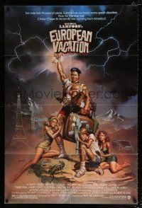 3k590 NATIONAL LAMPOON'S EUROPEAN VACATION 1sh '85 Vallejo art of Chevy Chase, Beverly D'Angelo!