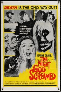 3k604 NIGHT GOD SCREAMED 1sh '71 Jeanne Crain, death is the only way out!