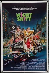 3k610 NIGHT SHIFT 1sh '82 Michael Keaton, Henry Winkler, sexy girls in hearse art by Mike Hobson!