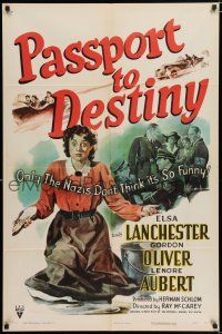 3k654 PASSPORT TO DESTINY style A 1sh '44 wacky Elsa Lanchester w/magic glass eye vs Nazis!
