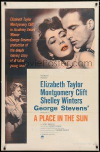 3k667 PLACE IN THE SUN 1sh R59 Montgomery Clift, sexy Elizabeth Taylor, Shelley Winters