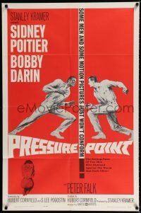 3k683 PRESSURE POINT 1sh '62 Sidney Poitier squares off against Bobby Darin, cool art!