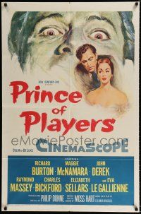 3k688 PRINCE OF PLAYERS 1sh '55 Richard Burton as Edwin Booth, perhaps greatest stage actor ever!