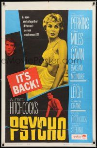 3k694 PSYCHO 1sh R65 sexy half-dressed Janet Leigh, Anthony Perkins, Alfred Hitchcock