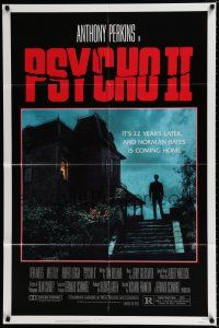3k696 PSYCHO II 1sh '83 Anthony Perkins as Norman Bates, cool creepy image of classic house!