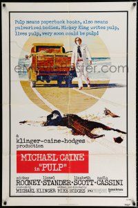3k697 PULP 1sh '72 Michael Caine, wild murder artwork of girl run over by truck!