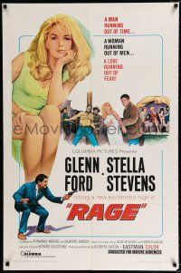 3k705 RAGE 1sh '66 running man Glenn Ford is out of time, close-up of super sexy Stella Stevens!