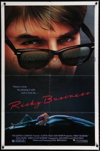 3k723 RISKY BUSINESS 1sh '83 great different art of Tom Cruise, car driving on sexy girls!