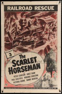 3k755 SCARLET HORSEMAN chapter 3 1sh '46 Paul Guilfoyle, western serial, Railroad Rescue!