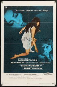 3k760 SECRET CEREMONY 1sh '68 Elizabeth Taylor, Mia Farrow, Robert Mitchum, Joseph Losey directed!