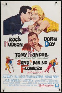 3k765 SEND ME NO FLOWERS 1sh '64 great art of Rock Hudson, Doris Day & Tony Randall!