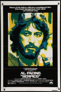 3k769 SERPICO 1sh '74 cool close up image of Al Pacino, Sidney Lumet crime classic!
