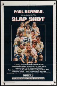 3k786 SLAP SHOT style A 1sh '77 Paul Newman hockey sports classic, great art by Craig!