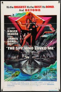 3k808 SPY WHO LOVED ME 1sh '77 cool art of Roger Moore as James Bond by Bob Peak!