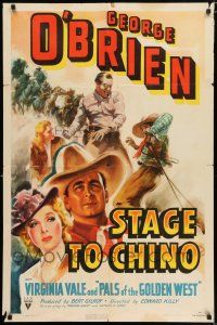 3k811 STAGE TO CHINO 1sh '40 cool art of cowboy George O'Brien & pretty Virginia Vale!