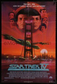 3k816 STAR TREK IV 1sh '86 art of Leonard Nimoy, Shatner & Klingon Bird-of-Prey by Bob Peak!