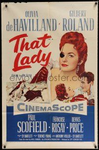 3k876 THAT LADY 1sh '55 art of Gilbert Roland & Olivia de Havilland with eyepatch!
