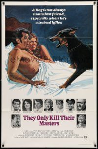3k882 THEY ONLY KILL THEIR MASTERS 1sh '72 art of James Garner & Doberman Pincer dog in bed!