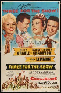 3k889 THREE FOR THE SHOW 1sh '54 Betty Grable, Jack Lemmon, Marge & Gower Champion!
