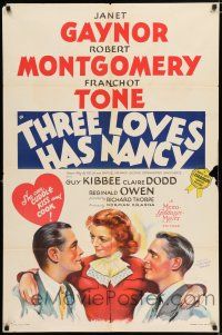 3k890 THREE LOVES HAS NANCY style D 1sh '38 directed by Richard Thorpe, Janet Gaynor!
