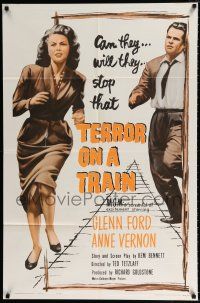 3k897 TIME BOMB 1sh R62 Terror on a Train, art of Glenn Ford & Anne Vernon in explosive action!