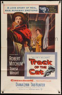 3k913 TRACK OF THE CAT 1sh '54 Robert Mitchum & Teresa Wright in a love story of real emotions!