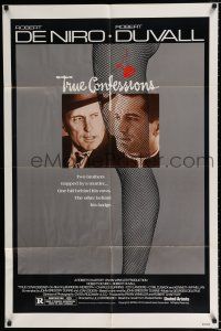 3k919 TRUE CONFESSIONS 1sh '81 priest Robert De Niro, detective Robert Duvall & sexy leg!