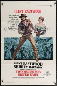 3k924 TWO MULES FOR SISTER SARA 1sh '70 art of gunslinger Clint Eastwood & Shirley MacLaine!