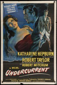 3k930 UNDERCURRENT 1sh '46 Katharine Hepburn wonders where Robert Taylor's brother is!