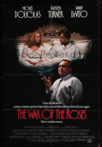 3k951 WAR OF THE ROSES int'l DS 1sh '89 smoking DeVito, Michael Douglas & Kathleen Turner in bed!