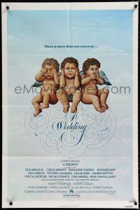 3k961 WEDDING 1sh '78 Robert Altman, artwork of cute cherubs by R. Hess!