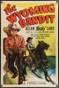 3k988 WYOMING BANDIT 1sh '49 cowboy Allan Rocky Lane w/guns & riding his stallion Black Jack!