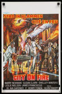 3m287 CITY ON FIRE Belgian '79 Alvin Rakoff, Ava Gardner, Henry Fonda, cool John Solie fiery art!
