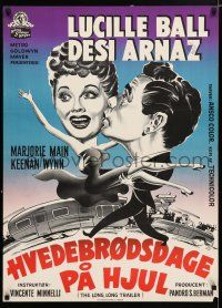 3m802 LONG, LONG TRAILER Danish '54 Gaston art of Lucy Ball, Desi Arnaz & huge RV!