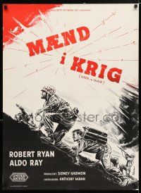 3m806 MEN IN WAR Danish '57 Wenzel art of Robert Ryan & Aldo Ray fighting in Korea!