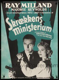 3m807 MINISTRY OF FEAR Danish '52 Fritz Lang, cool noir image of Ray Milland & Marjorie Reynolds!