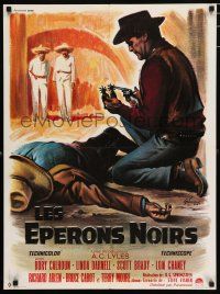 3m659 BLACK SPURS French 23x31 '65 great Boris Grinsson artwork of cowboy Rory Calhoun!