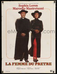 3m693 PRIEST'S WIFE French 24x32 '70 sexy Sophia Loren walks with religious Marcello Mastroianni!
