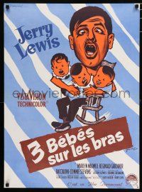 3m700 ROCK-A-BYE BABY French 22x30 '58 different Grinsson art of Jerry Lewis with triplets!