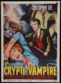 3m705 TERROR IN THE CRYPT French 23x32 '63 cool Piovano art of Christopher Lee w/huge axe!
