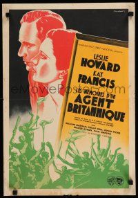 3m722 BRITISH AGENT French 16x23 '34 Michael Curtiz, Cechetto art of Leslie Howard, Kay Francis!