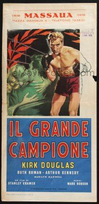 3m499 CHAMPION Italian locandina R58 art of boxer Kirk Douglas with Marilyn Maxwell, boxing classic!
