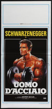 3m533 PUMPING IRON Italian locandina '86 Sciotti art young bodybuilder Arnold Schwarzenegger!