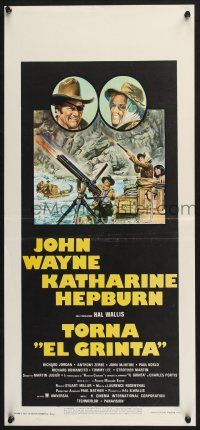 3m537 ROOSTER COGBURN Italian locandina '75 different art of John Wayne & Katharine Hepburn!