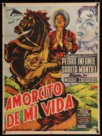 3m062 AHI VIENE MARTIN CORONA Mexican poster '52 artwork of Pedro Infante in title role!